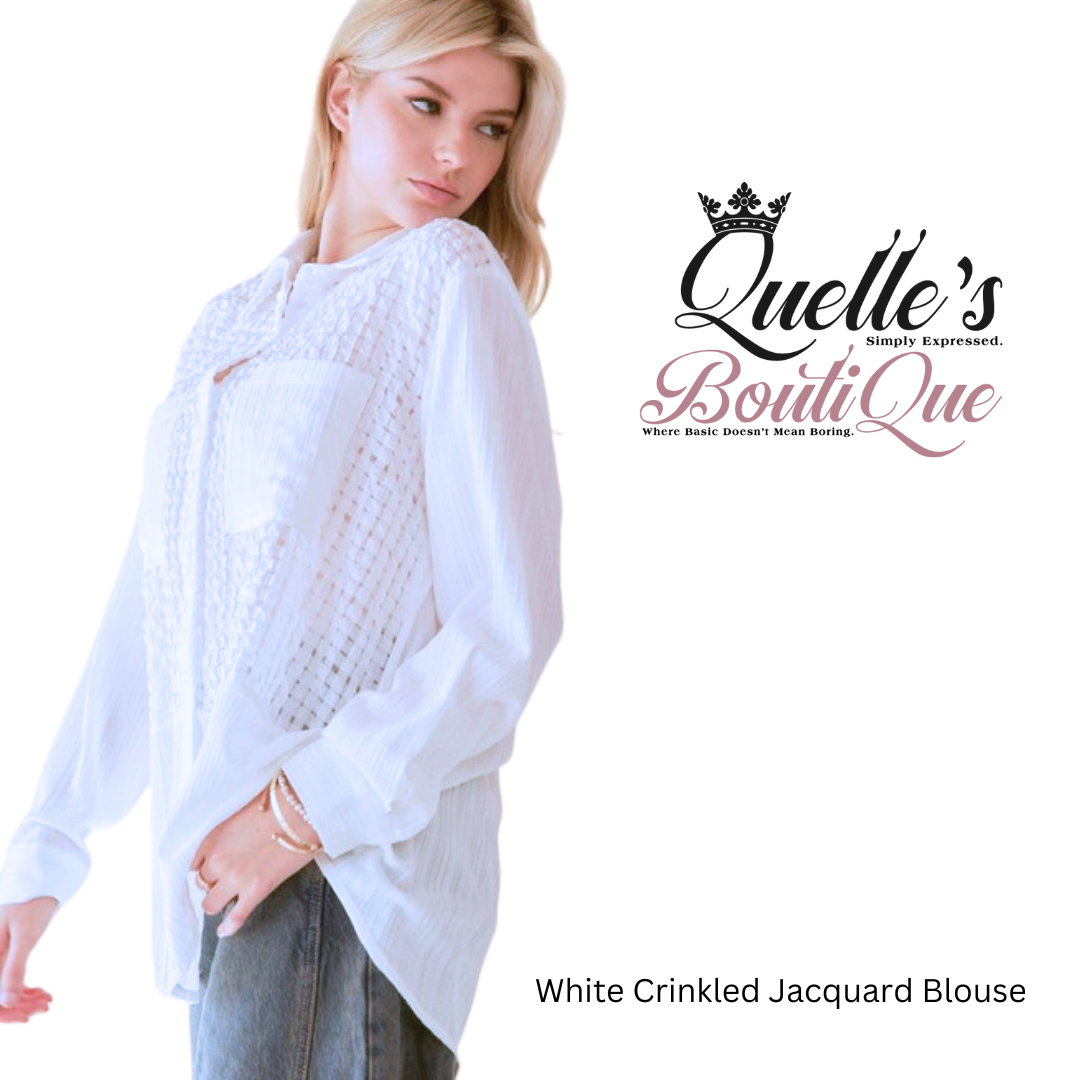 White Crinkled Jacquard Blouse