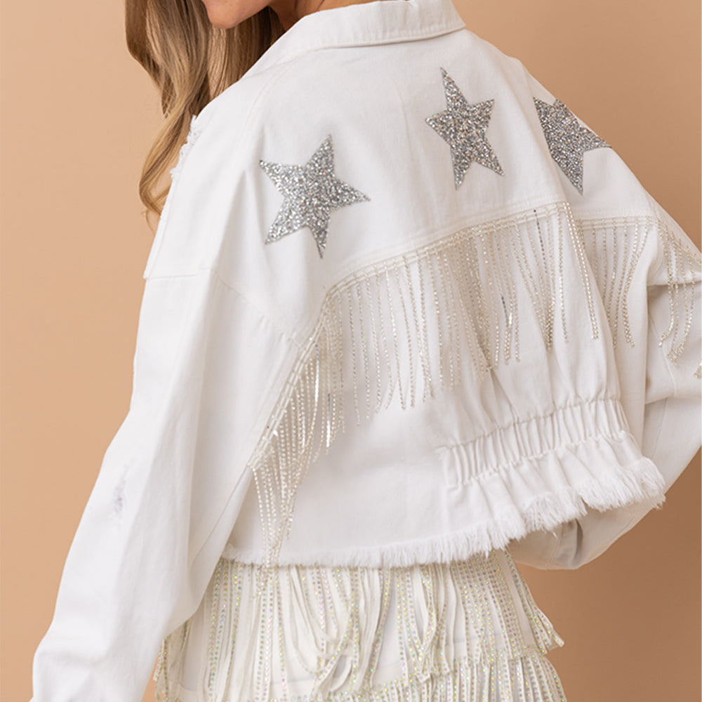Star & Fringe Accent Denim Jacket