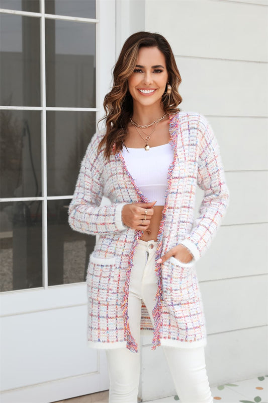 Plaid Open Front Longline Cardigan