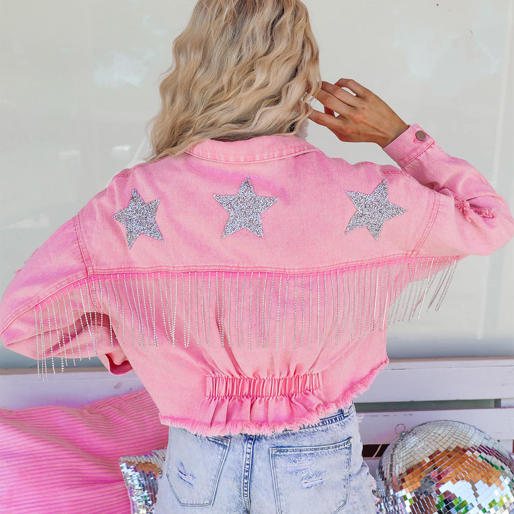 Star & Fringe Accent Denim Jacket