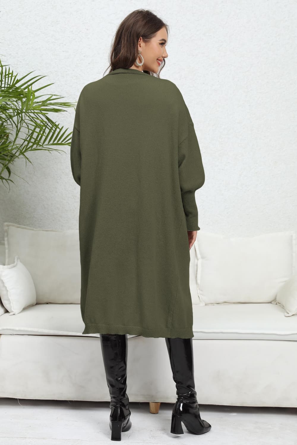 Lantern Sleeve Open Front Cardigan