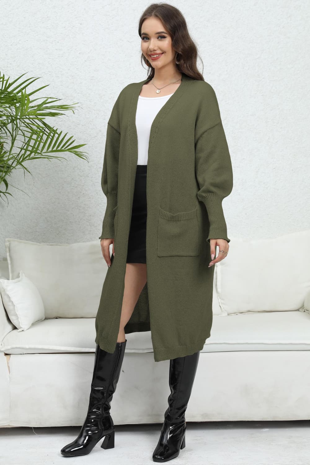 Lantern Sleeve Open Front Cardigan