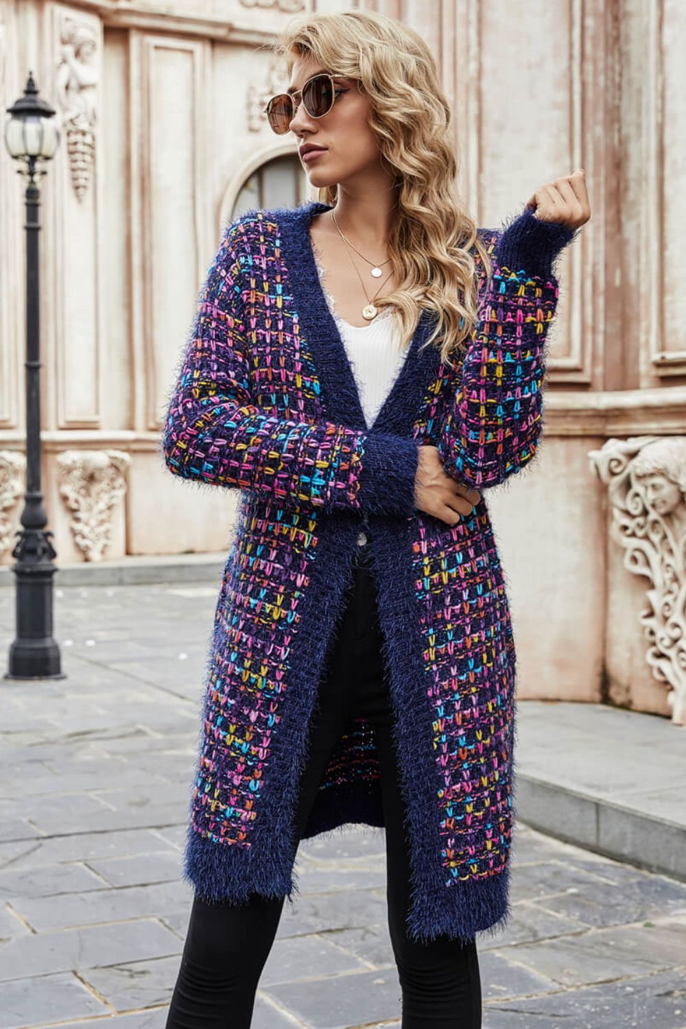 Multicolored Open Front Cardigan