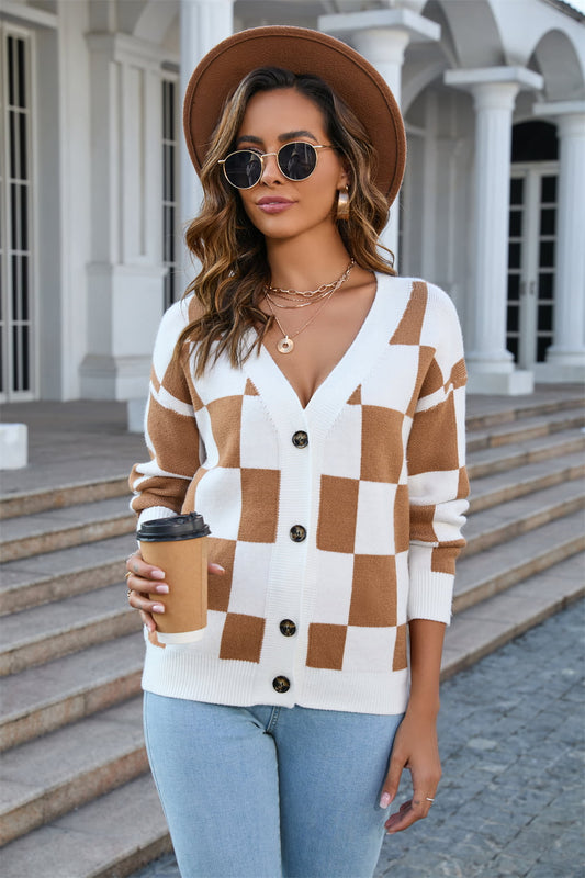 Checkered Button-Up Cardigan