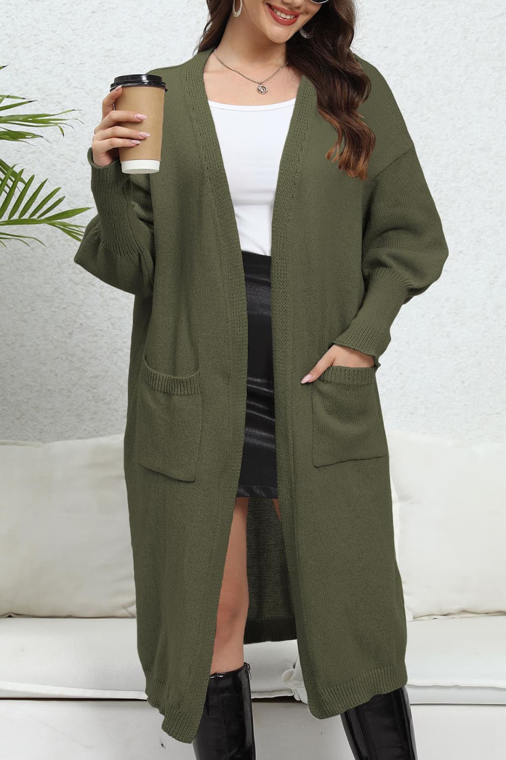 Lantern Sleeve Open Front Cardigan
