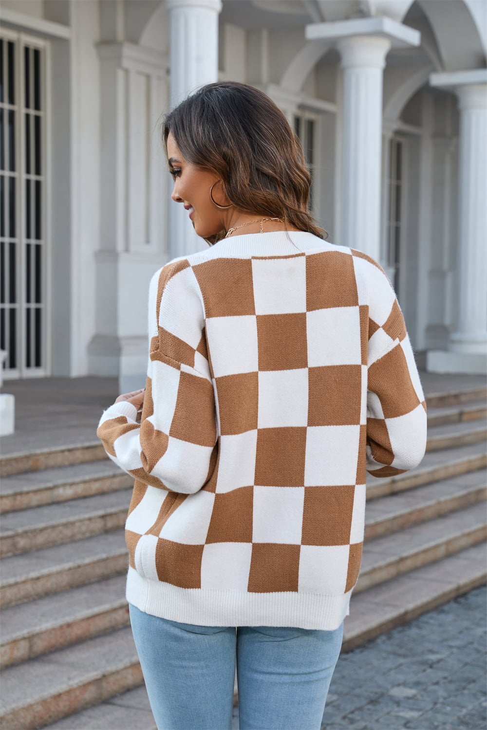 Checkered Button-Up Cardigan