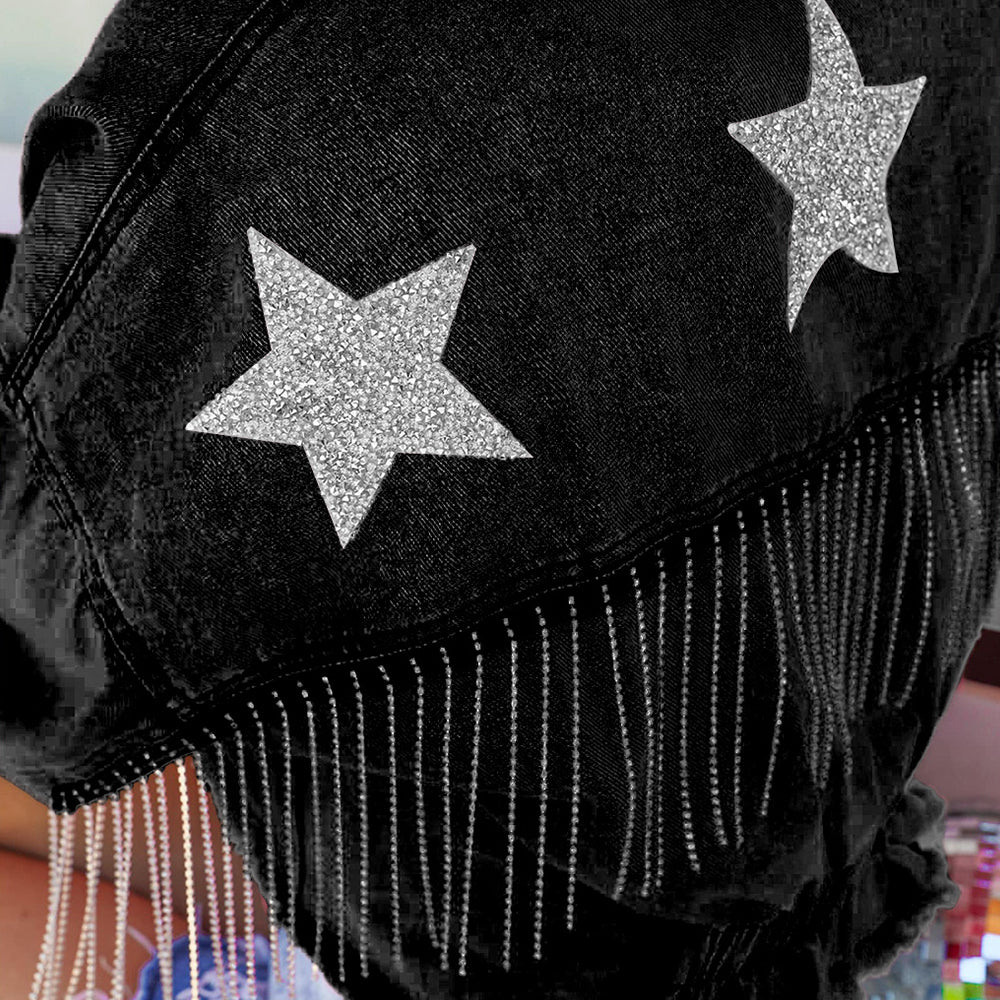 Star & Fringe Accent Denim Jacket