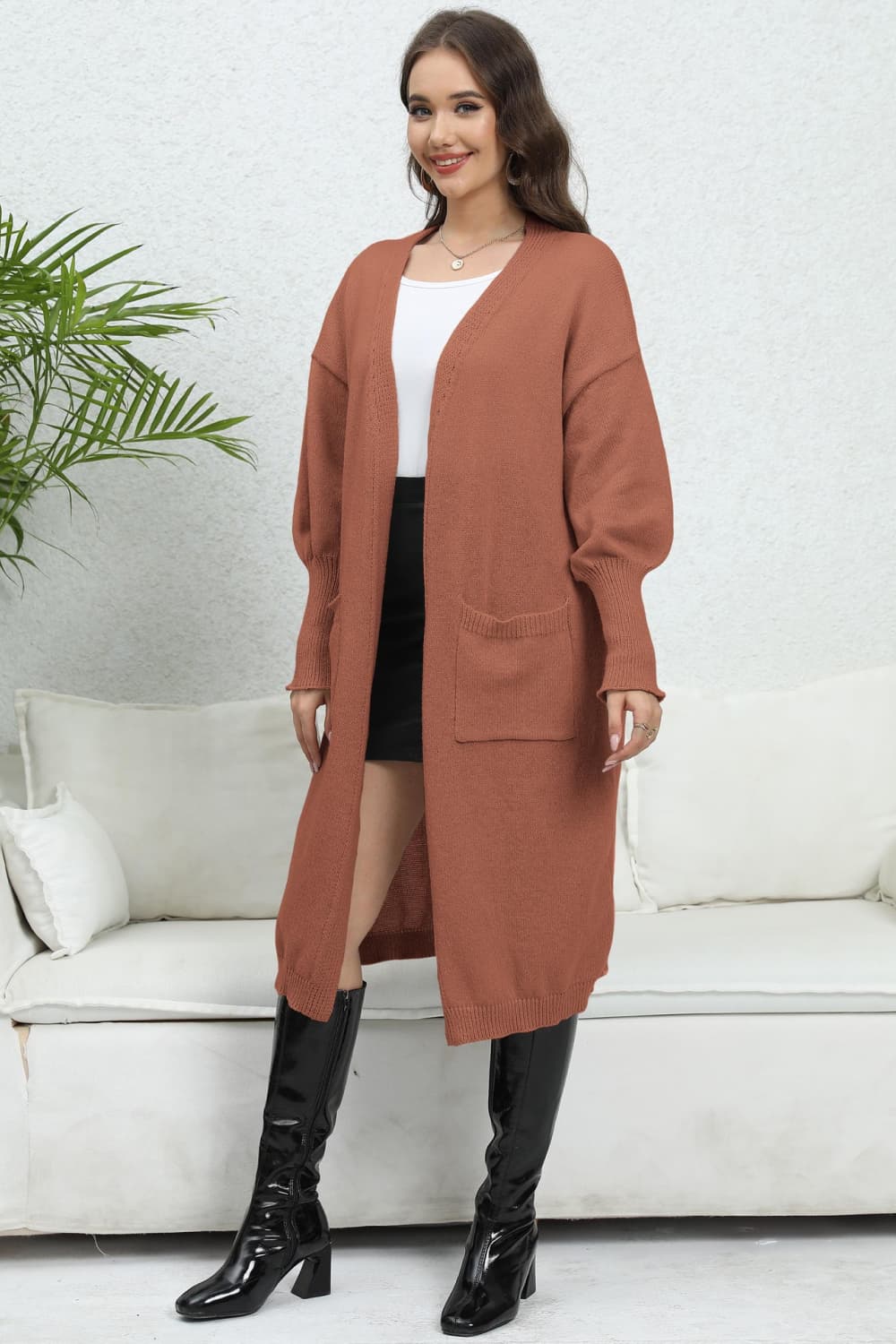 Lantern Sleeve Open Front Cardigan