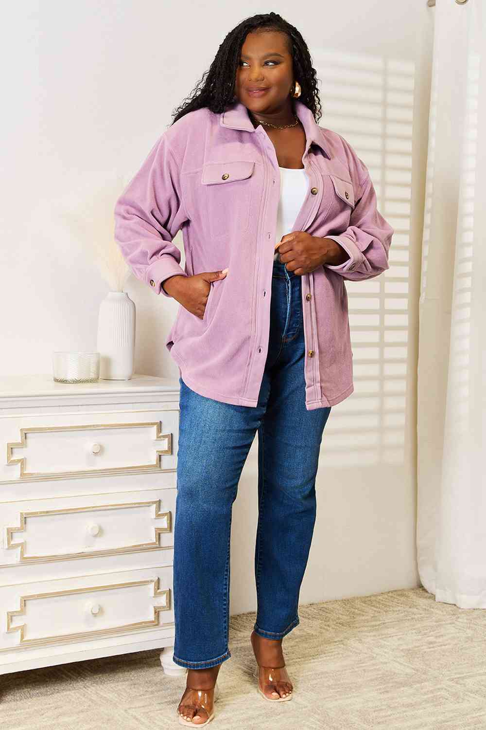 Lavender Casual Button Front Jacket