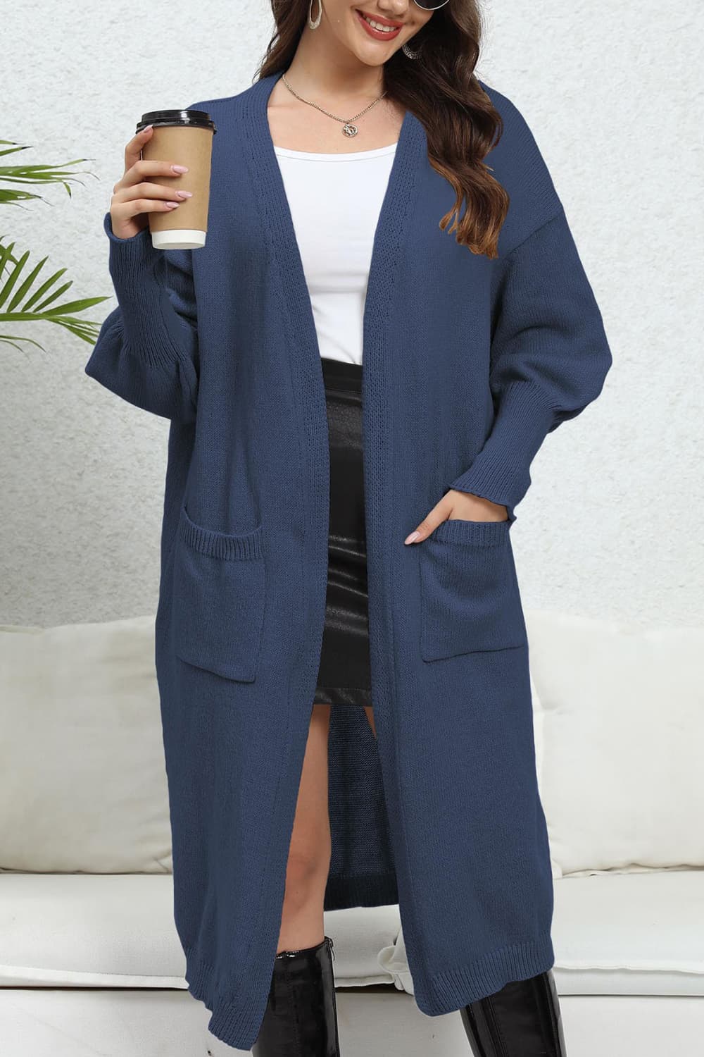 Lantern Sleeve Open Front Cardigan
