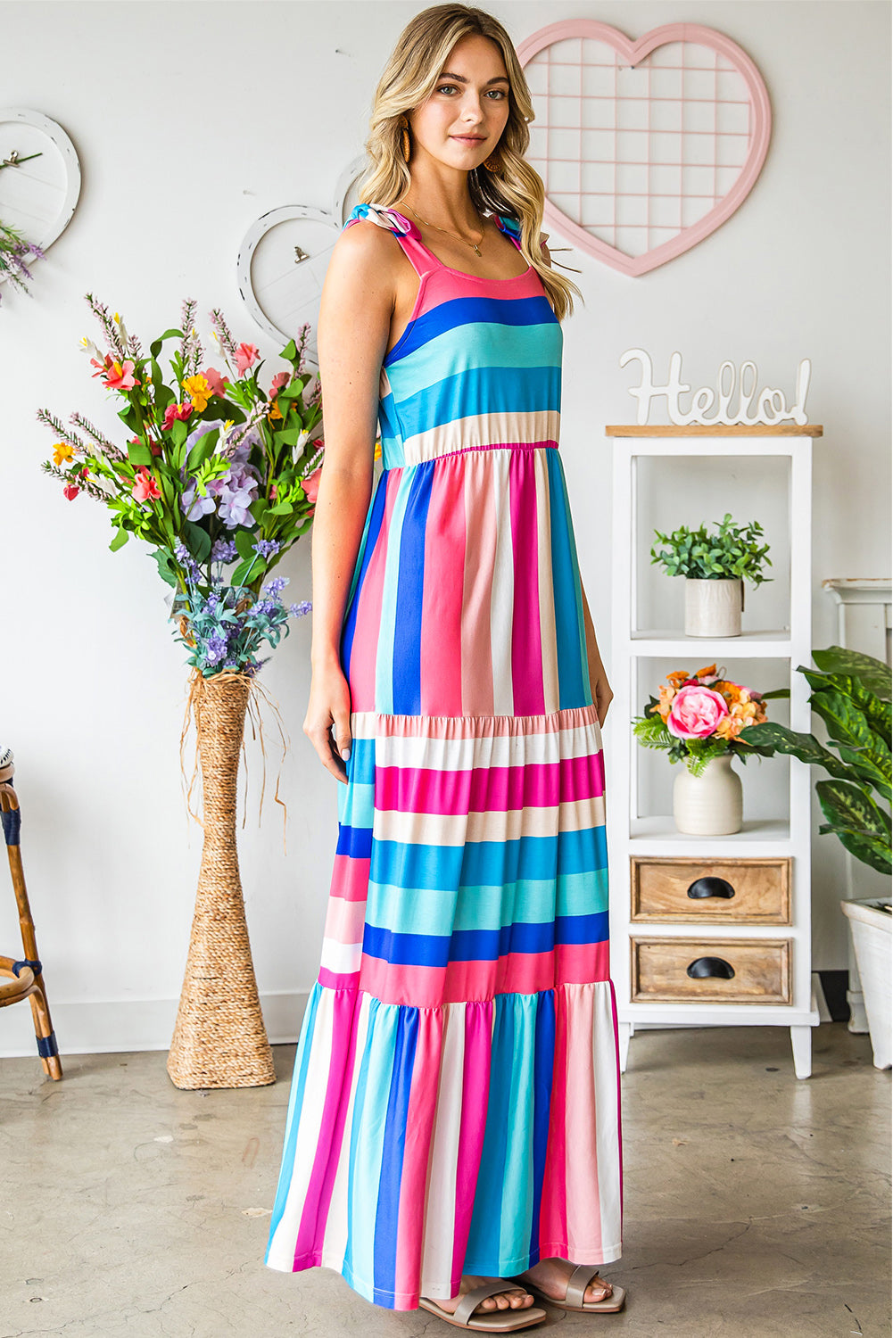 Bold Striped Sleeveless Maxi Dress