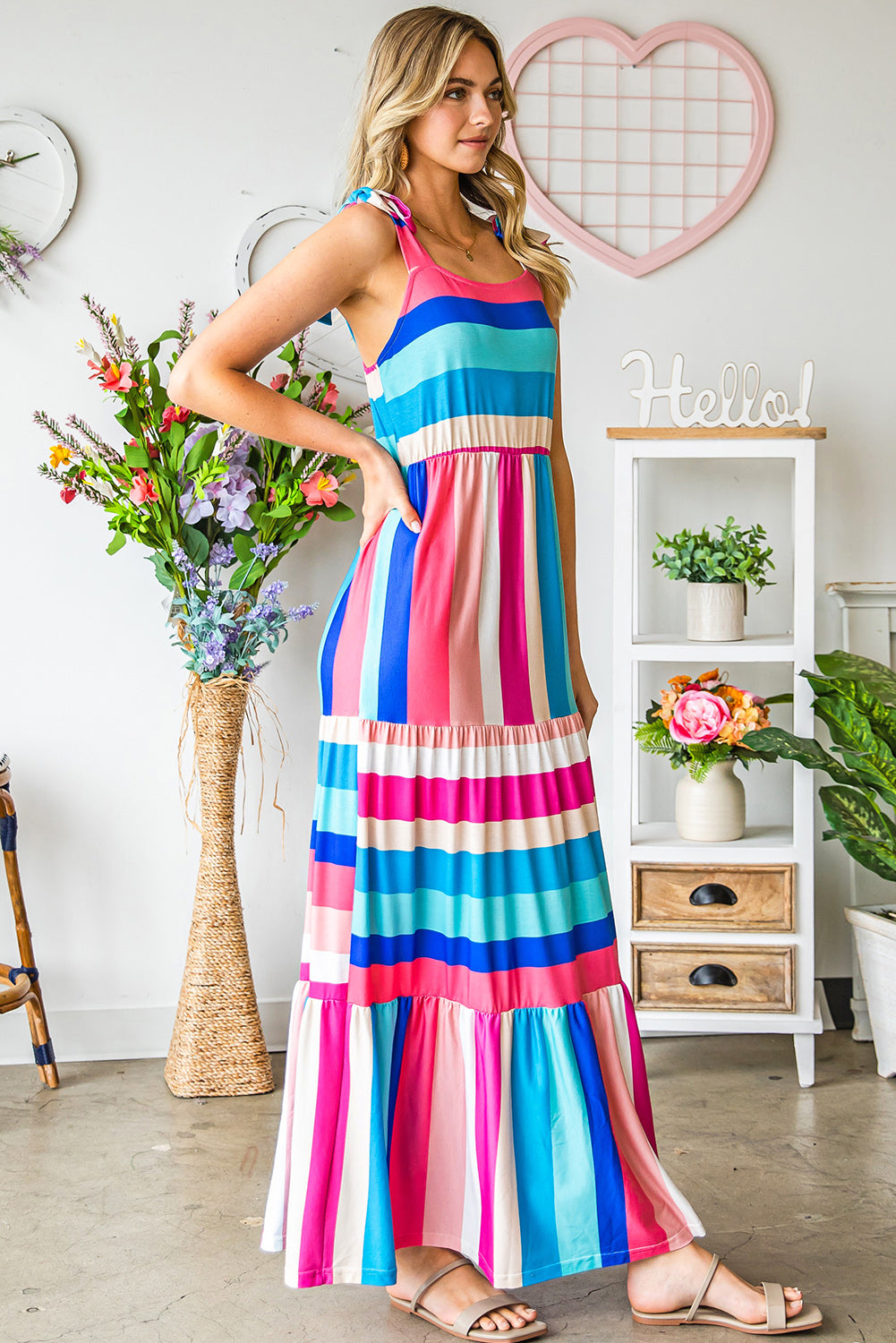Bold Striped Sleeveless Maxi Dress
