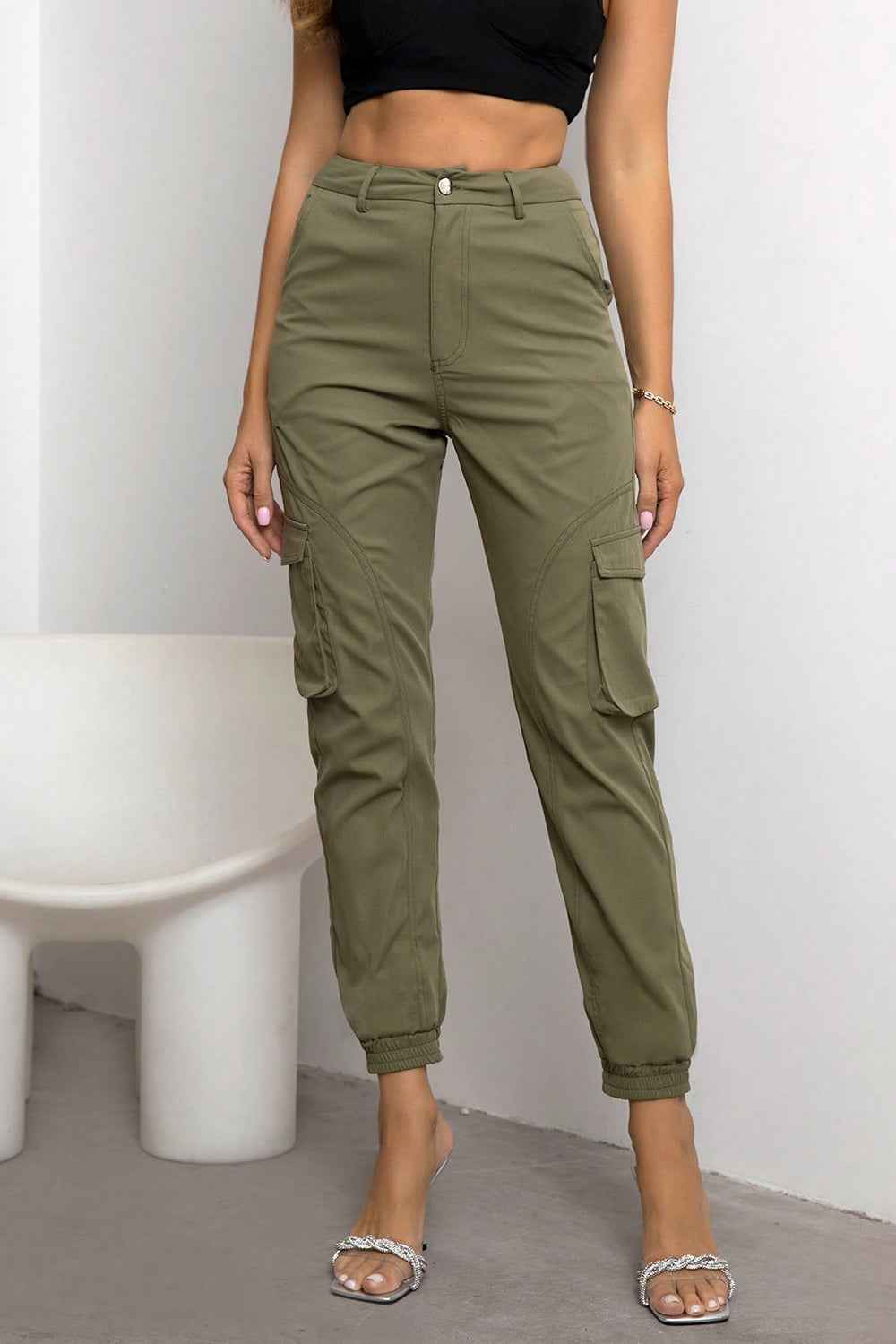 Match-Green High Waist Cargo Pants
