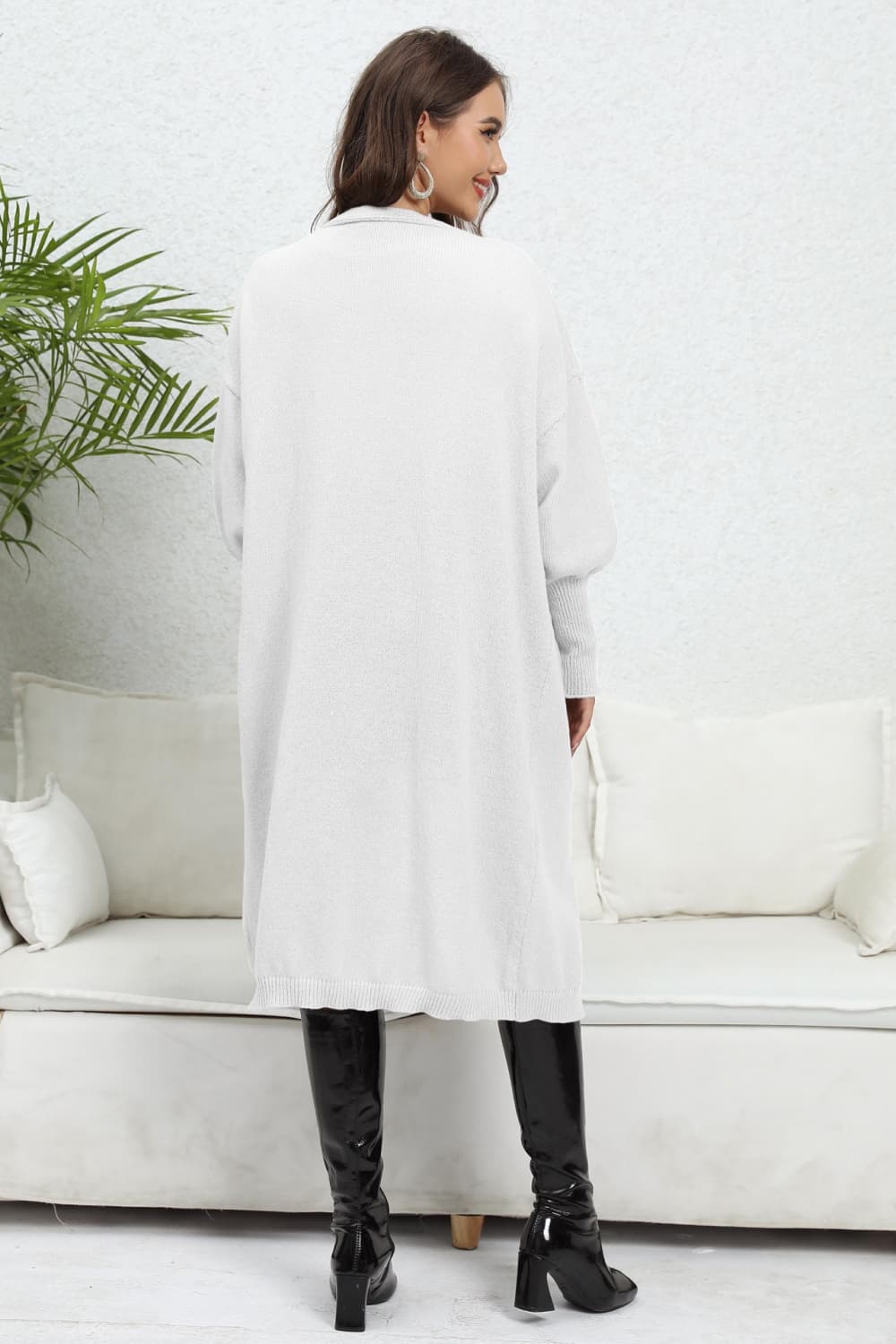 Lantern Sleeve Open Front Cardigan