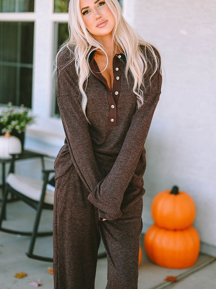Button Top and Lounge Pants Set