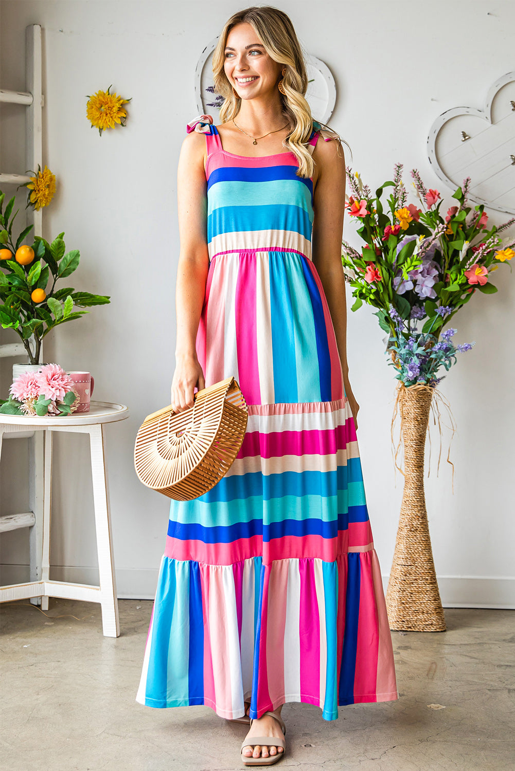 Bold Striped Sleeveless Maxi Dress