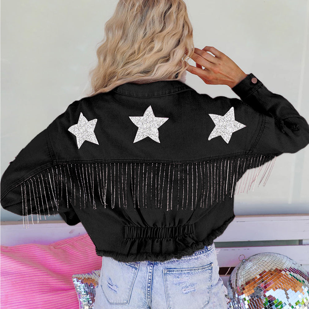 Star & Fringe Accent Denim Jacket