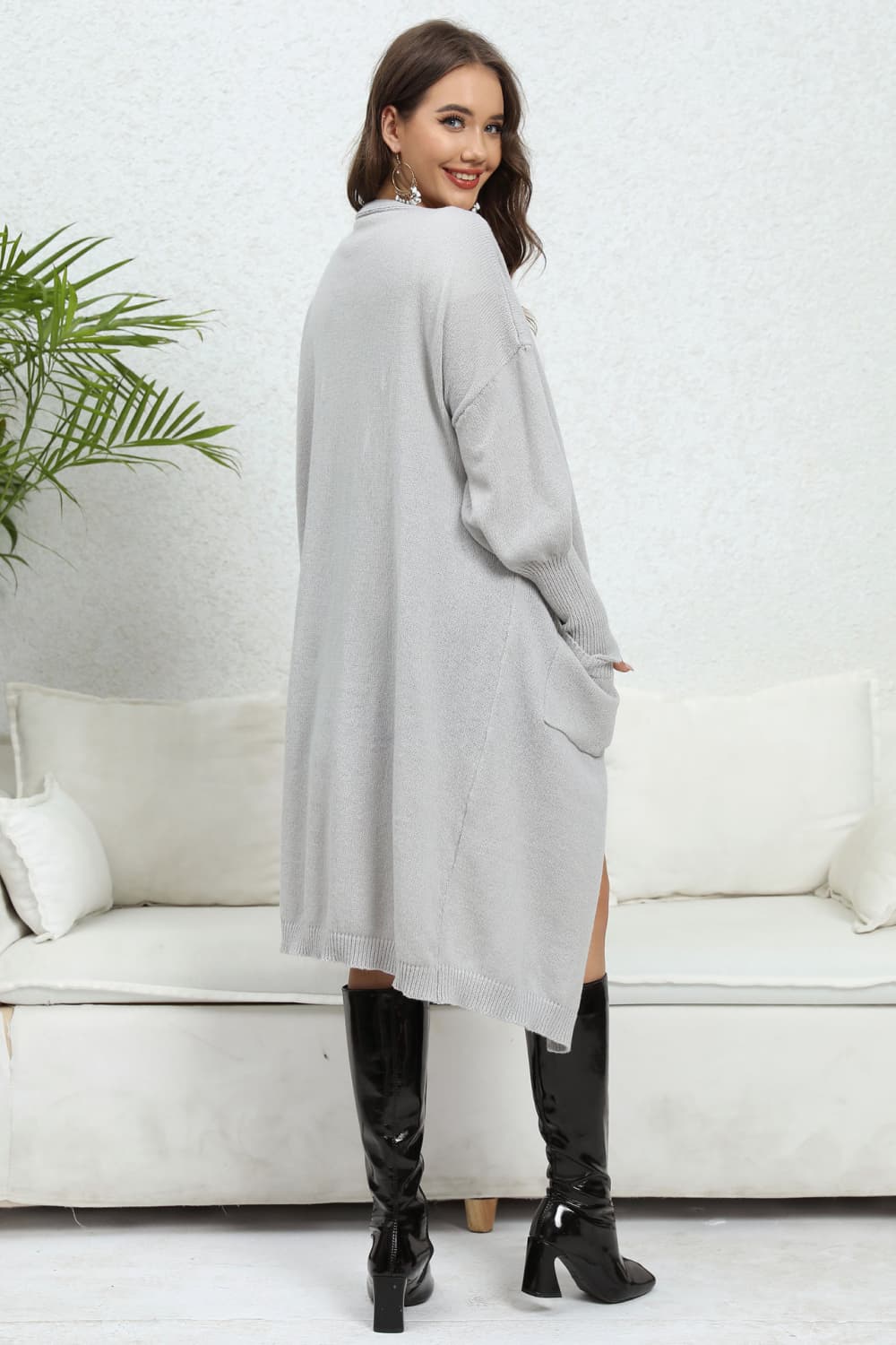 Lantern Sleeve Open Front Cardigan