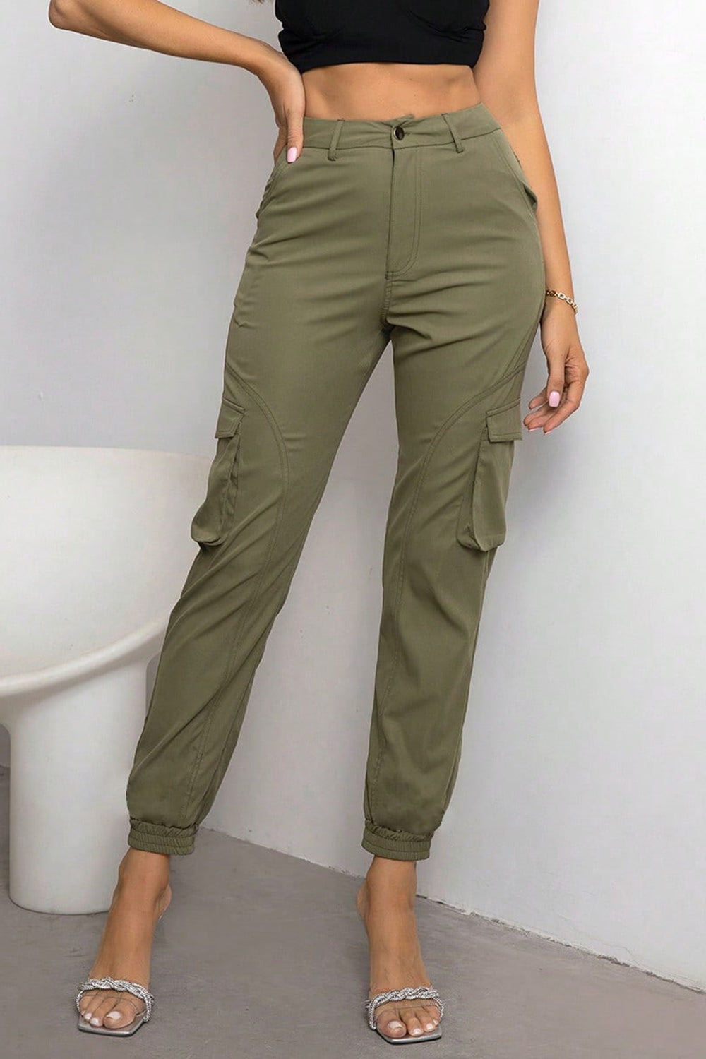 Match-Green High Waist Cargo Pants