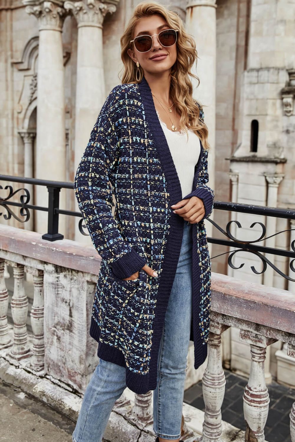 Multicolored Open Front Cardigan