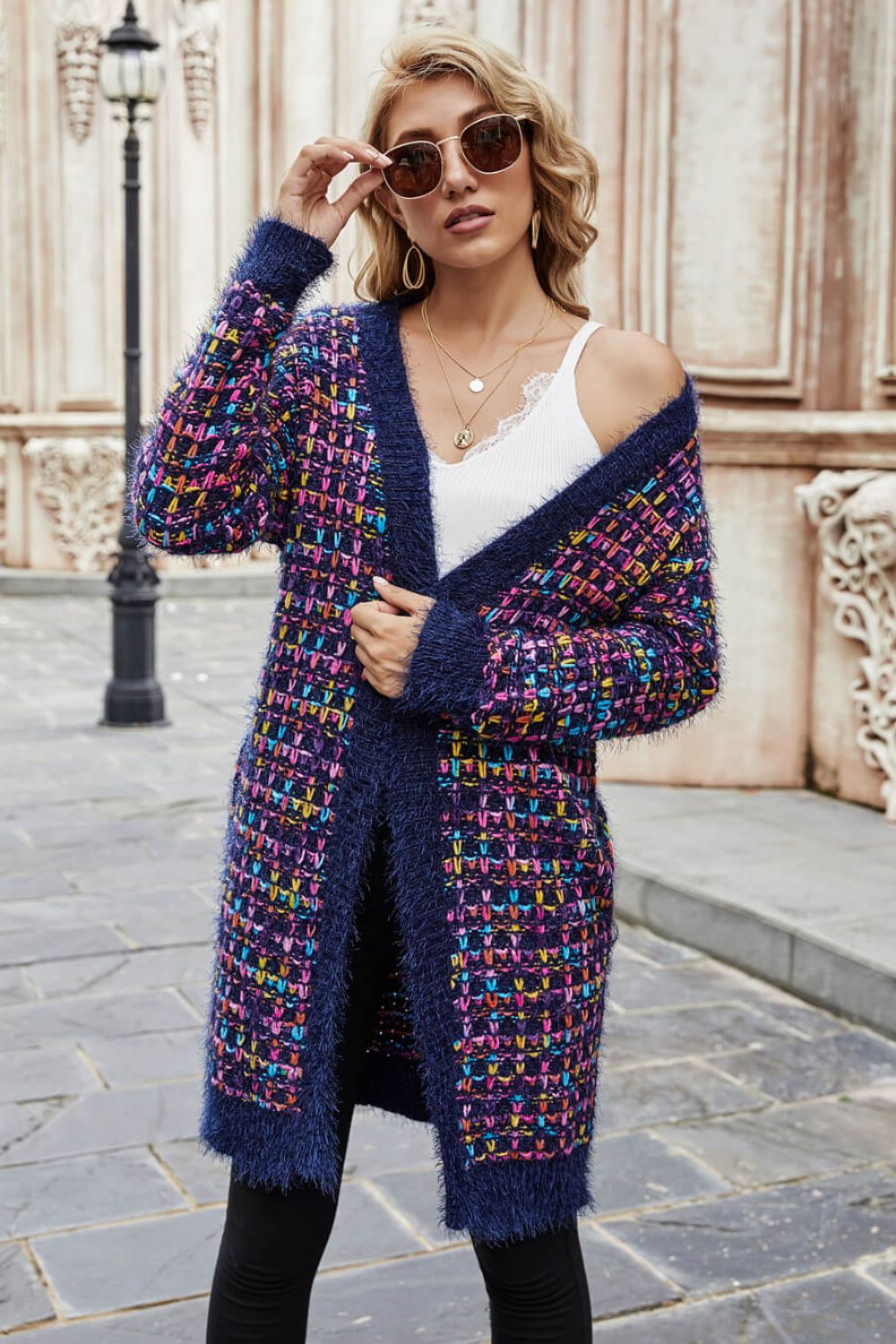 Multicolored Open Front Cardigan