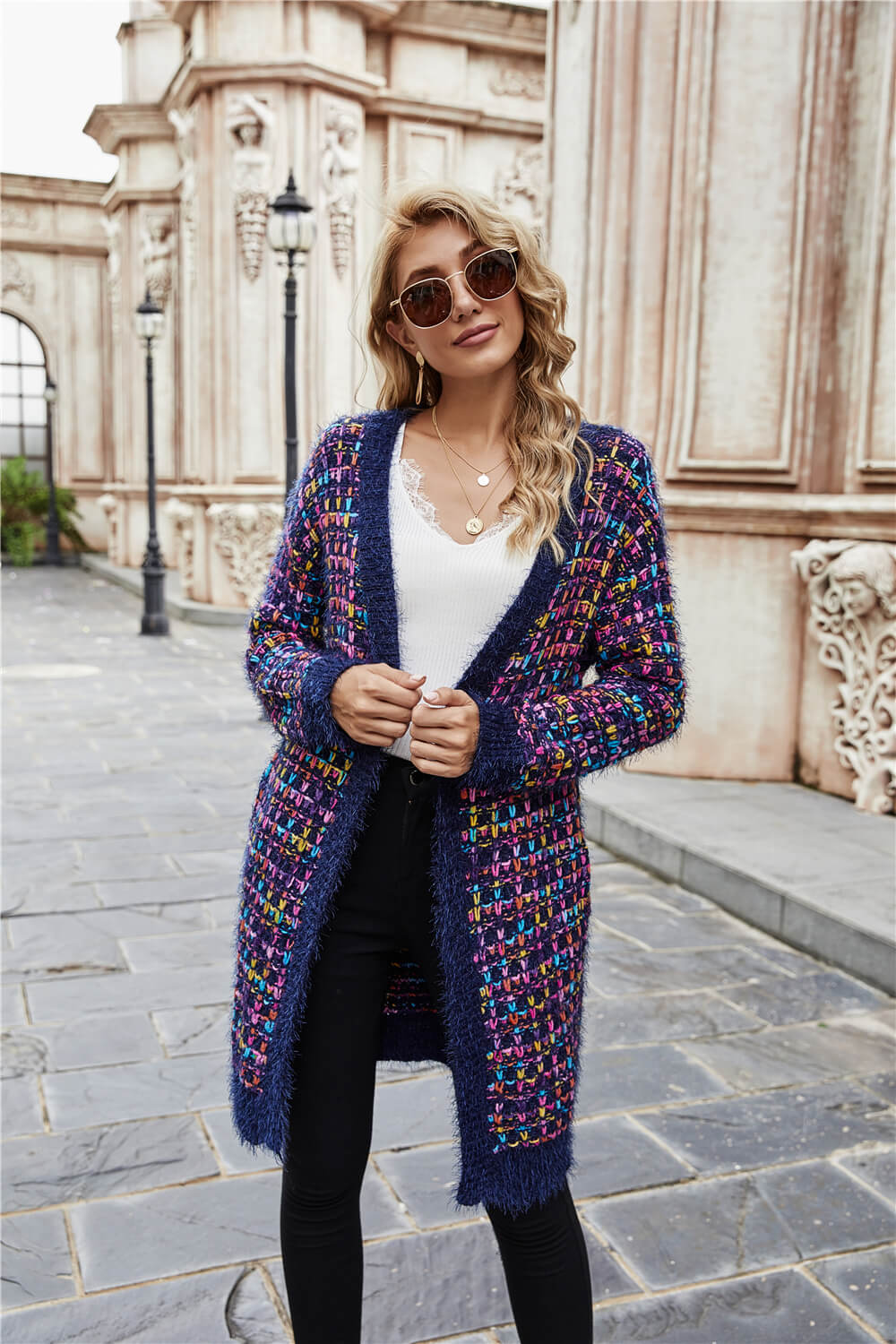 Multicolored Open Front Cardigan