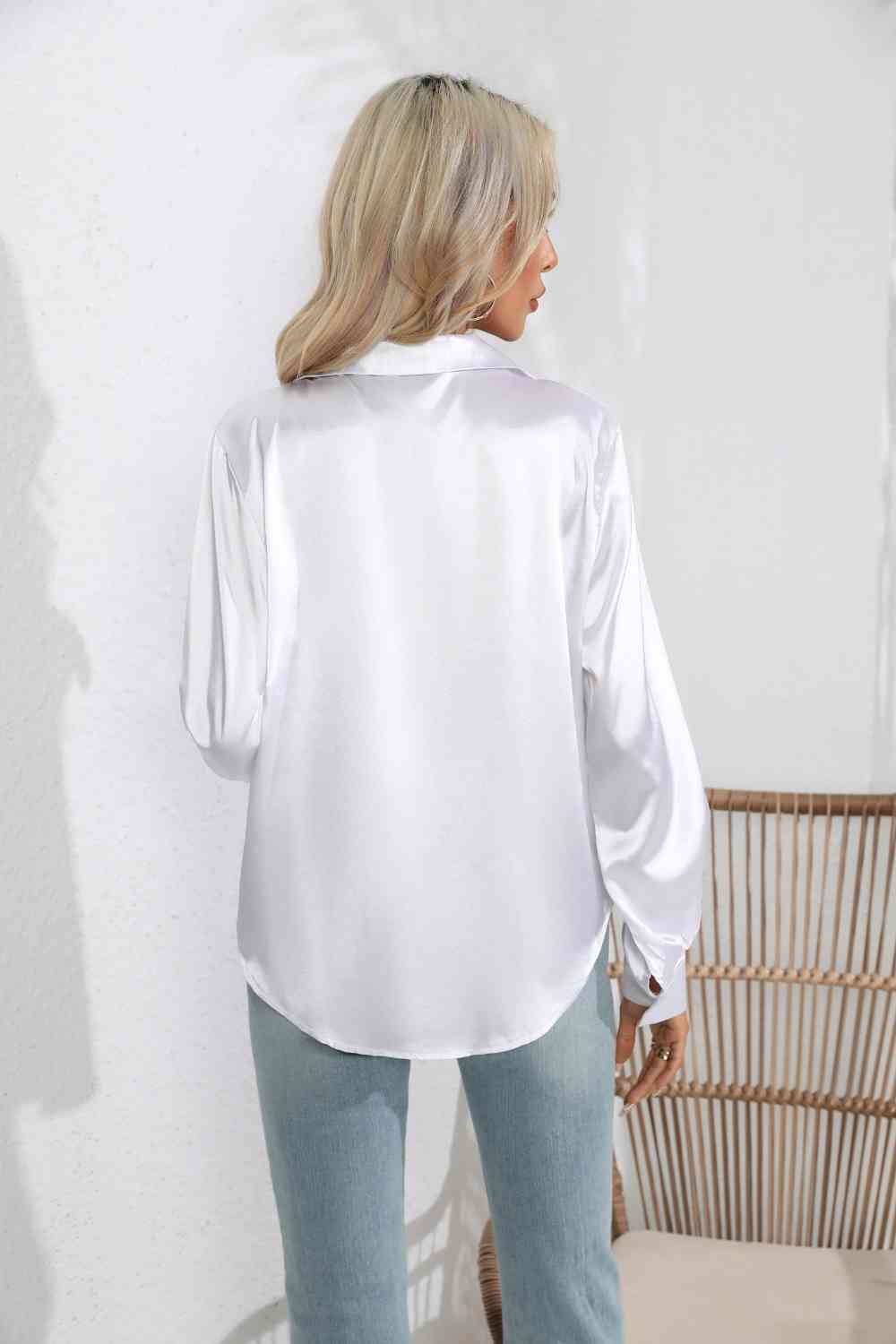 Lapel Collar Satin Sleeve Shirt