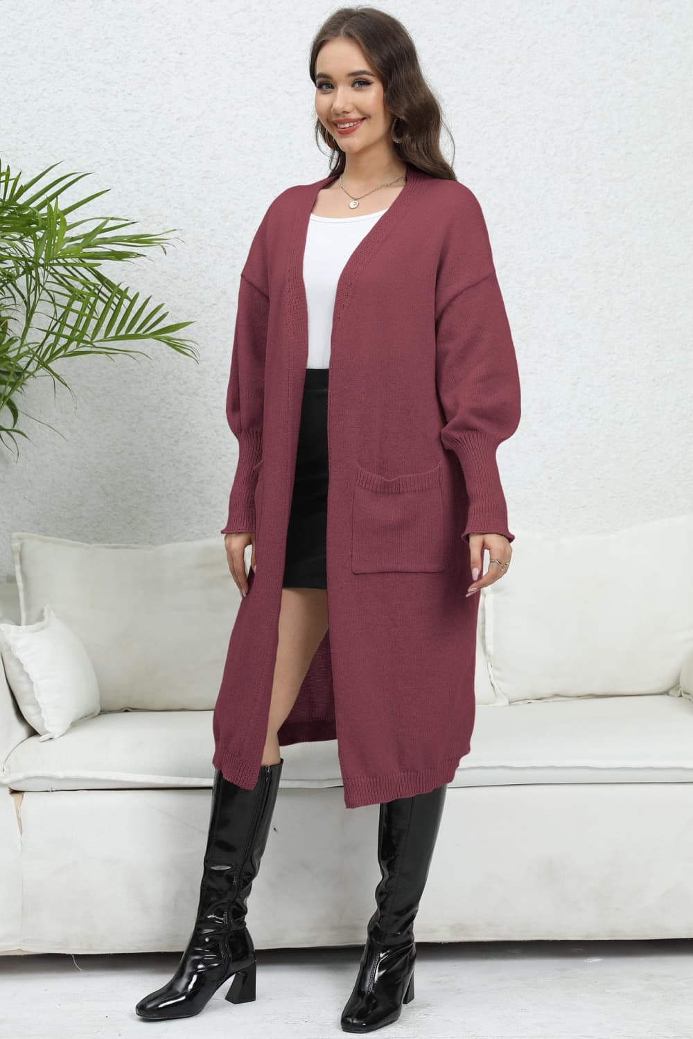Lantern Sleeve Open Front Cardigan