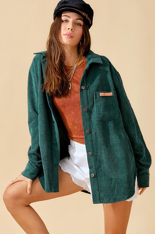 Plaid Accent Corduroy Jacket - Quelle's BoutiQue