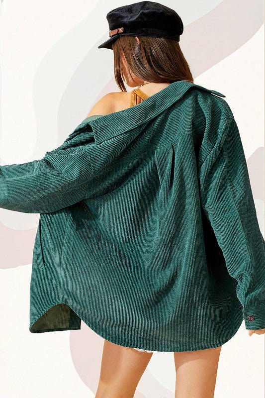 Plaid Accent Corduroy Jacket - Quelle's BoutiQue