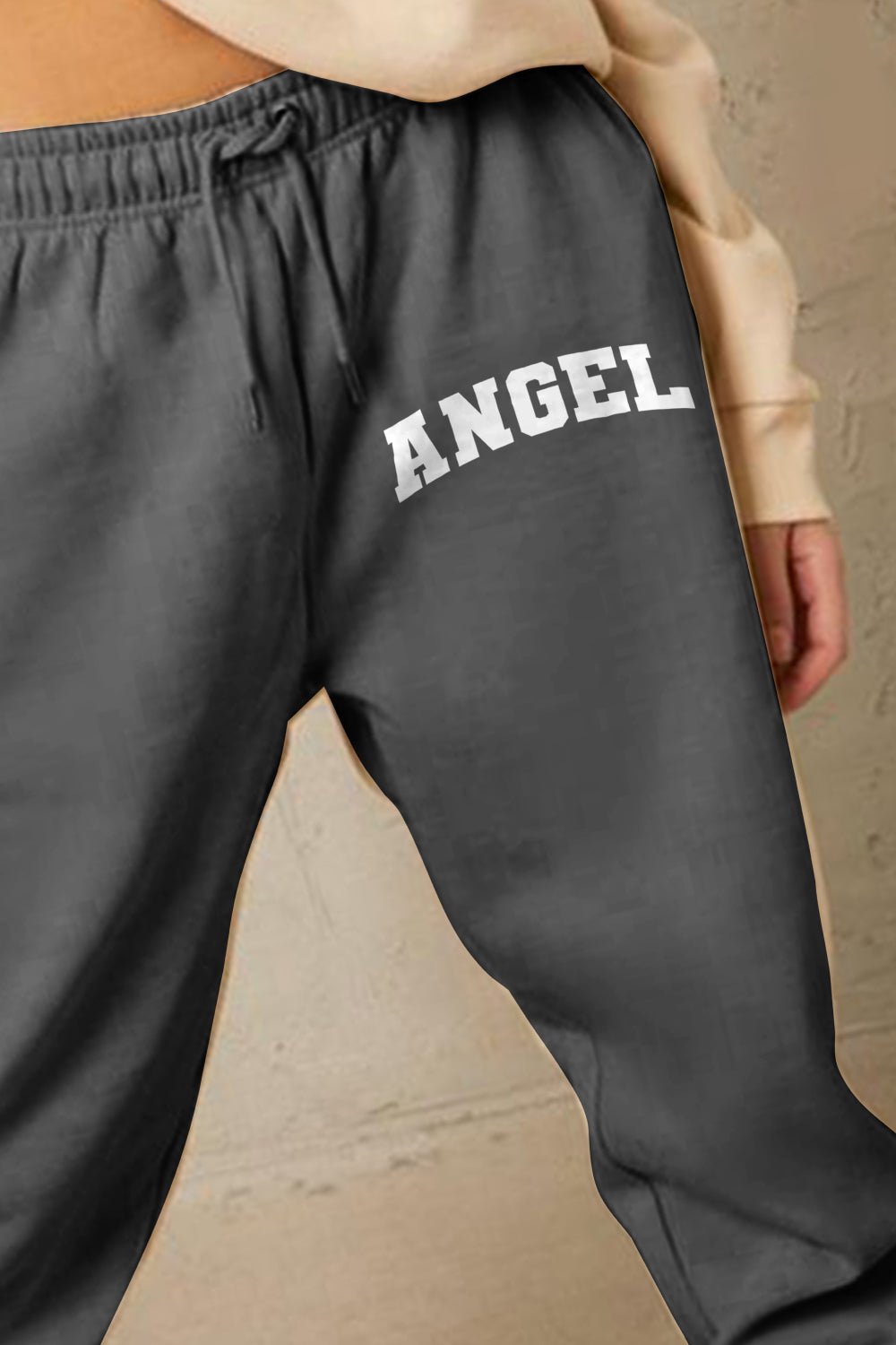 Dark Grey Drawstring Angel Print Sweatpants - Quelle's BoutiQue