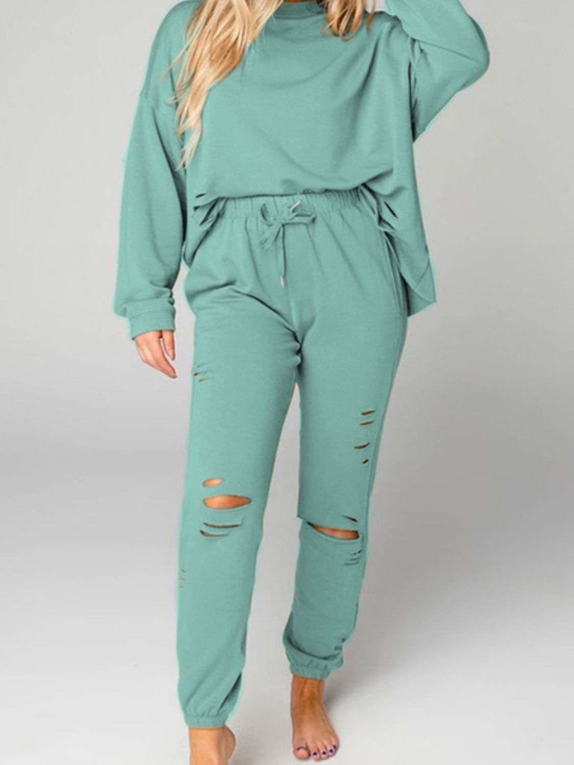 Distressed Sweatshirt and Joggers Set - Quelle's BoutiQue