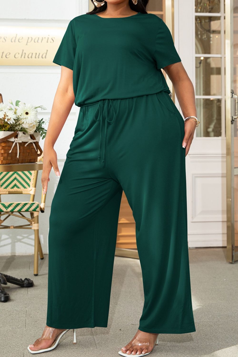 Drawstring Waist Short Sleeve Jumpsuit - Quelle's BoutiQue