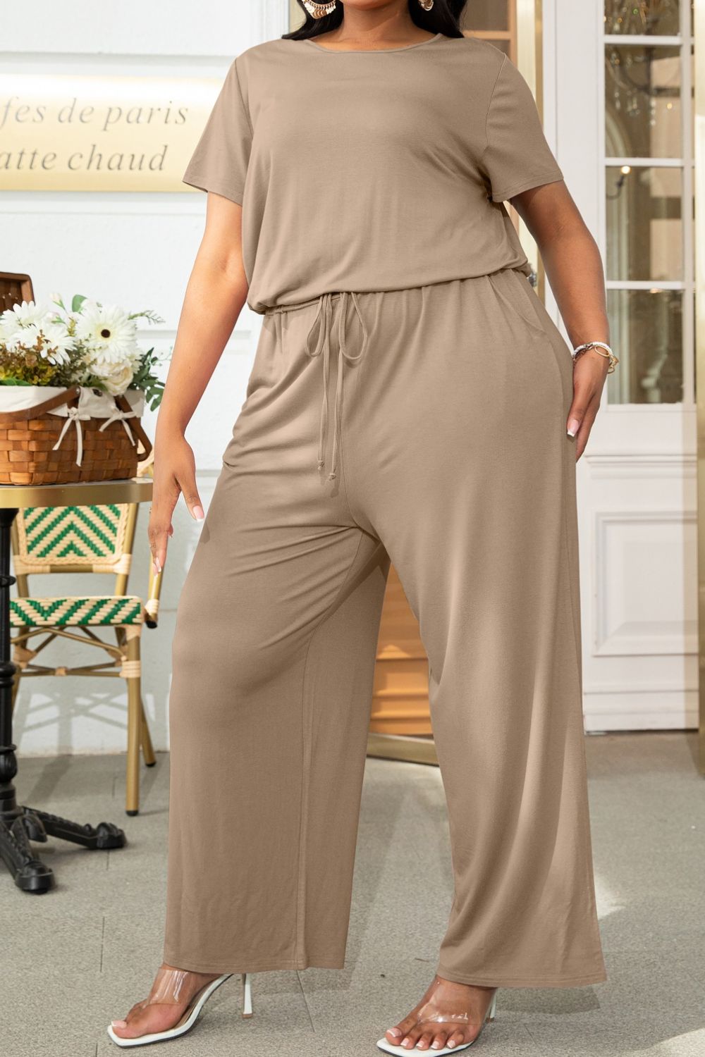 Drawstring Waist Short Sleeve Jumpsuit - Quelle's BoutiQue
