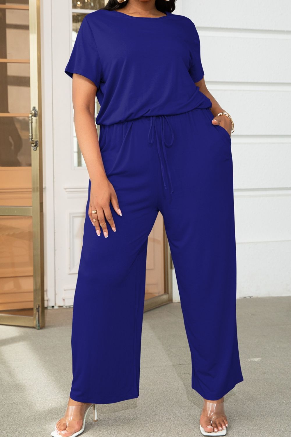Drawstring Waist Short Sleeve Jumpsuit - Quelle's BoutiQue