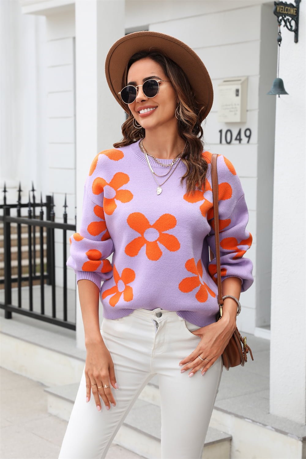 Floral Print Dropped Shoulder Pullover Sweater - Quelle's BoutiQue