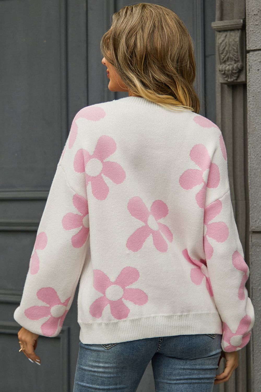 Floral Print Dropped Shoulder Pullover Sweater - Quelle's BoutiQue