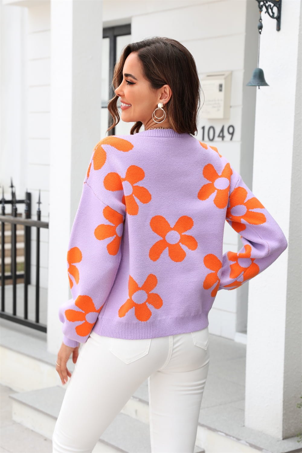 Floral Print Dropped Shoulder Pullover Sweater - Quelle's BoutiQue