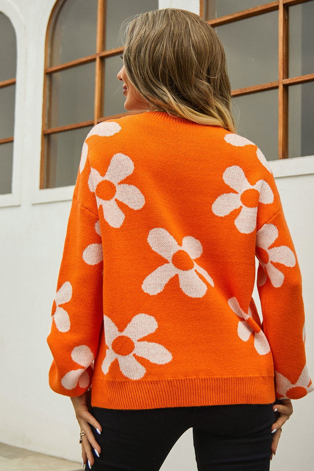 Floral Print Dropped Shoulder Pullover Sweater - Quelle's BoutiQue