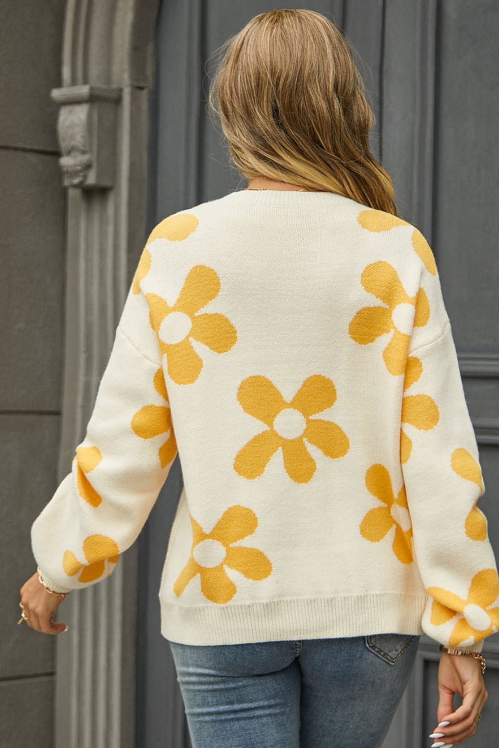 Floral Print Dropped Shoulder Pullover Sweater - Quelle's BoutiQue