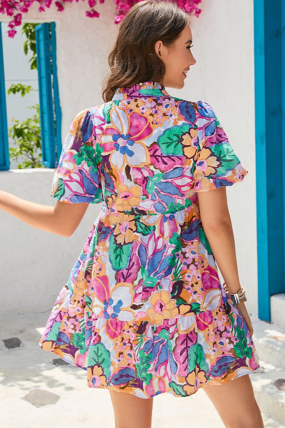 Floral Ruffle Hem Mini Dress - Quelle's BoutiQue