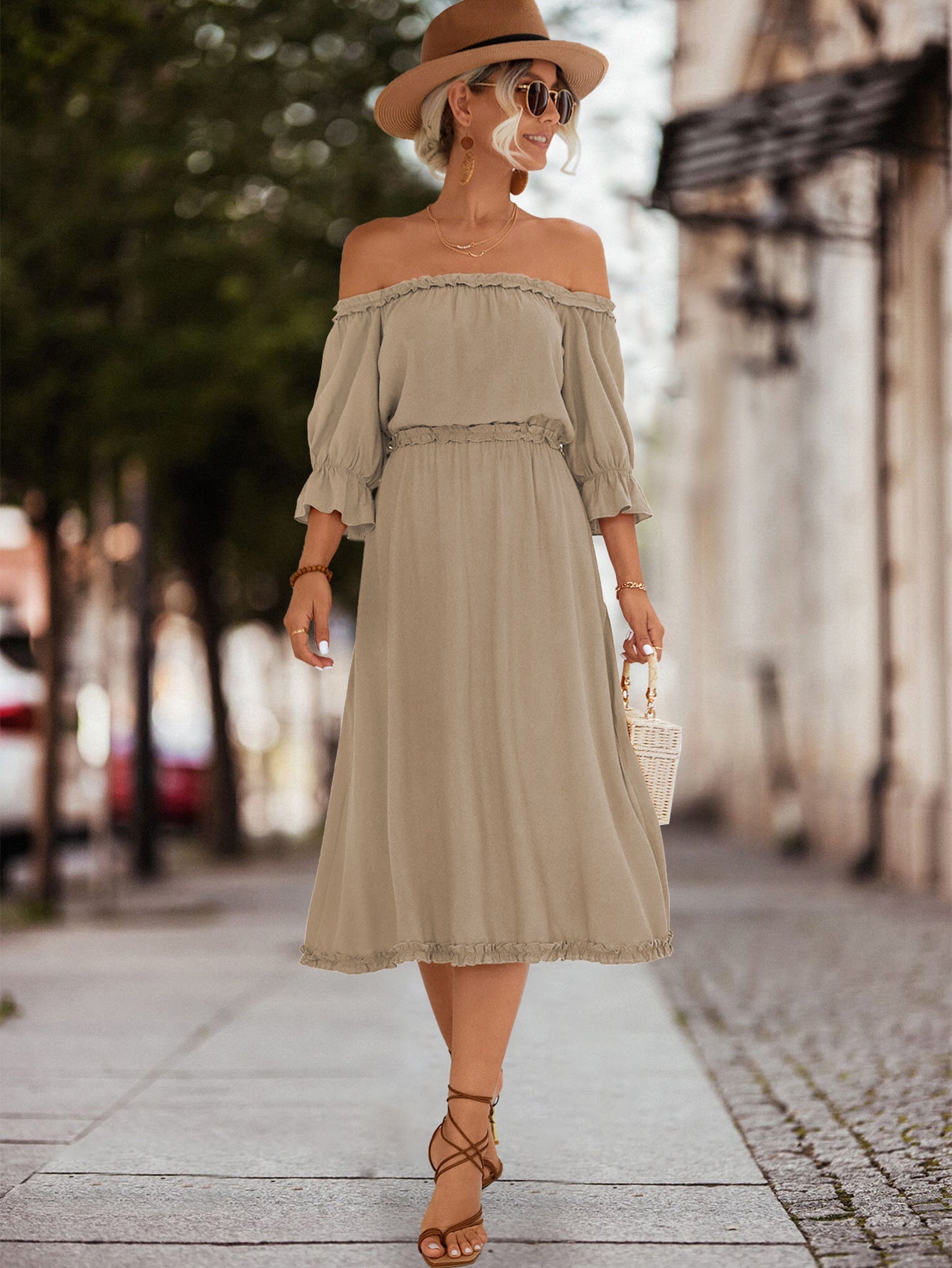 Frilled Off-Shoulder Flounce Sleeve Dress - Quelle's BoutiQue