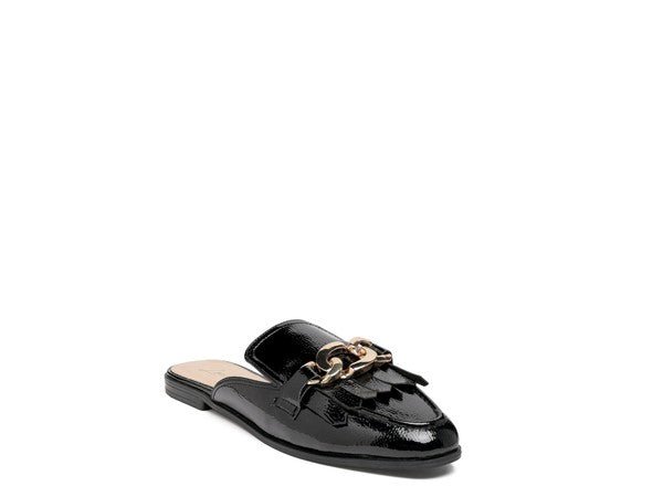 GLADIOLI METAL BUCKLED FRINGE DETAIL MULES - Quelle's BoutiQue