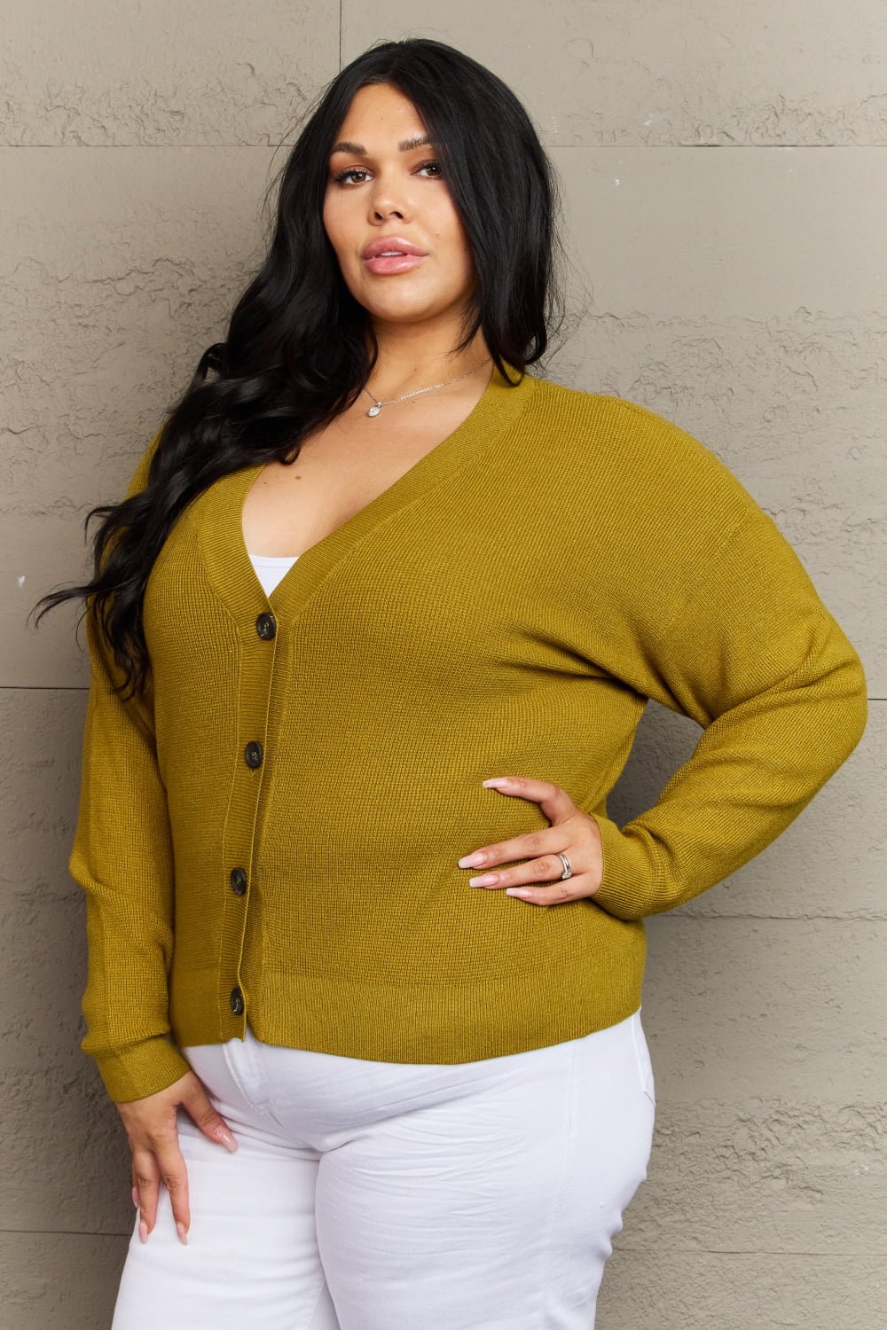 Golden-Olive Button Down Cardigan - Quelle's BoutiQue