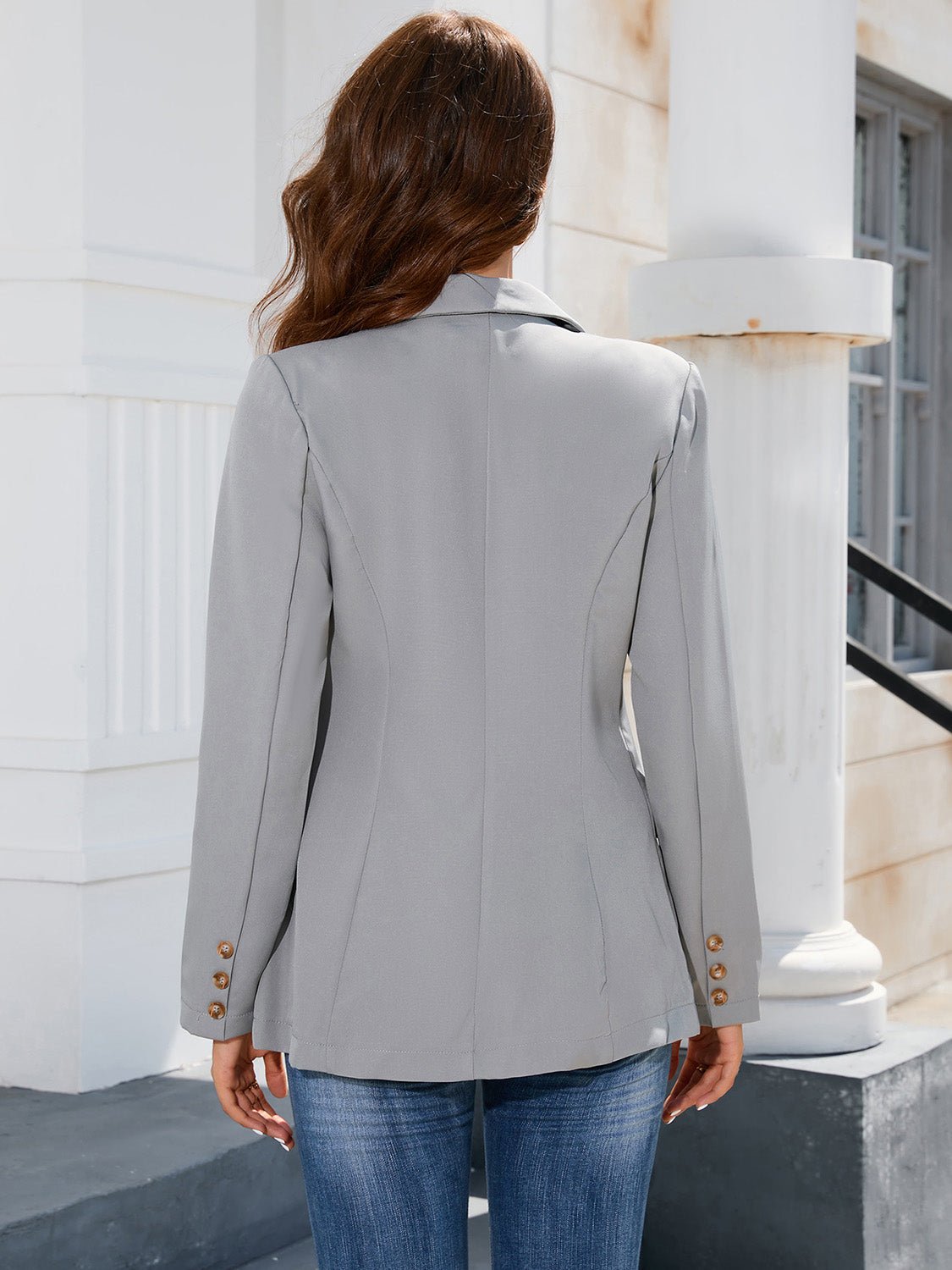 Grey Satin Accent Lapel Blazer - Quelle's BoutiQue