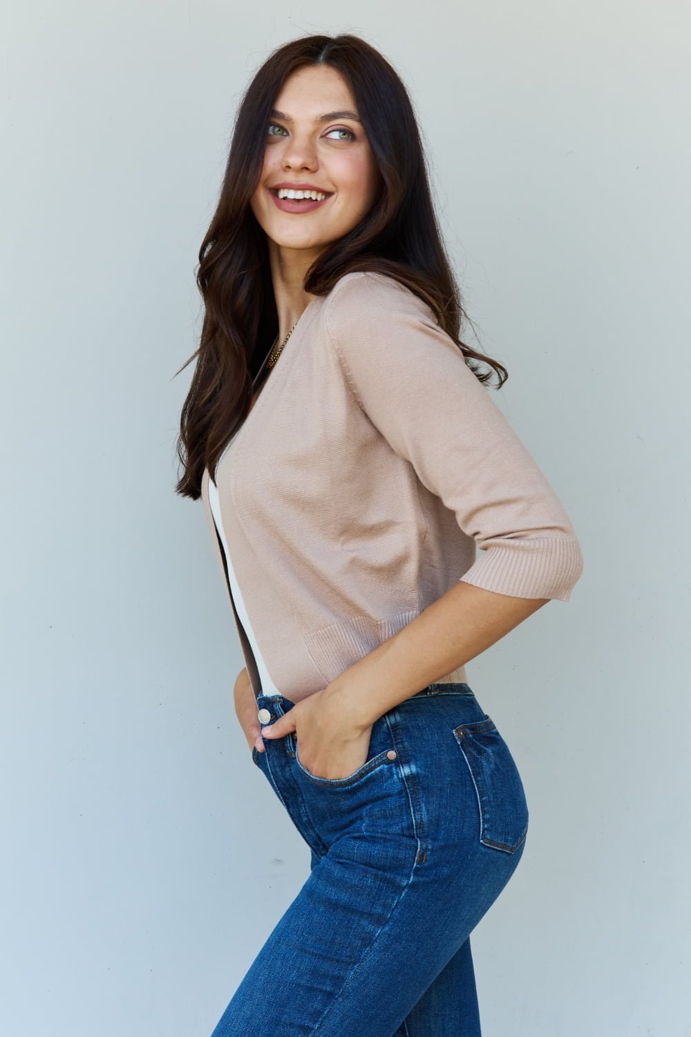 Khaki Cropped Cardigan - Quelle's BoutiQue