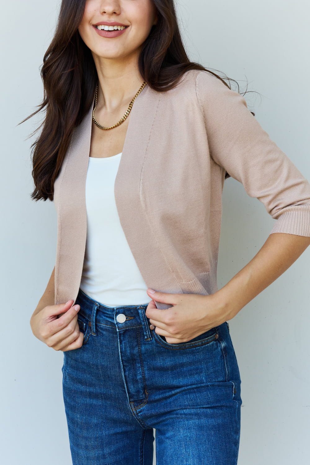 Khaki Cropped Cardigan - Quelle's BoutiQue