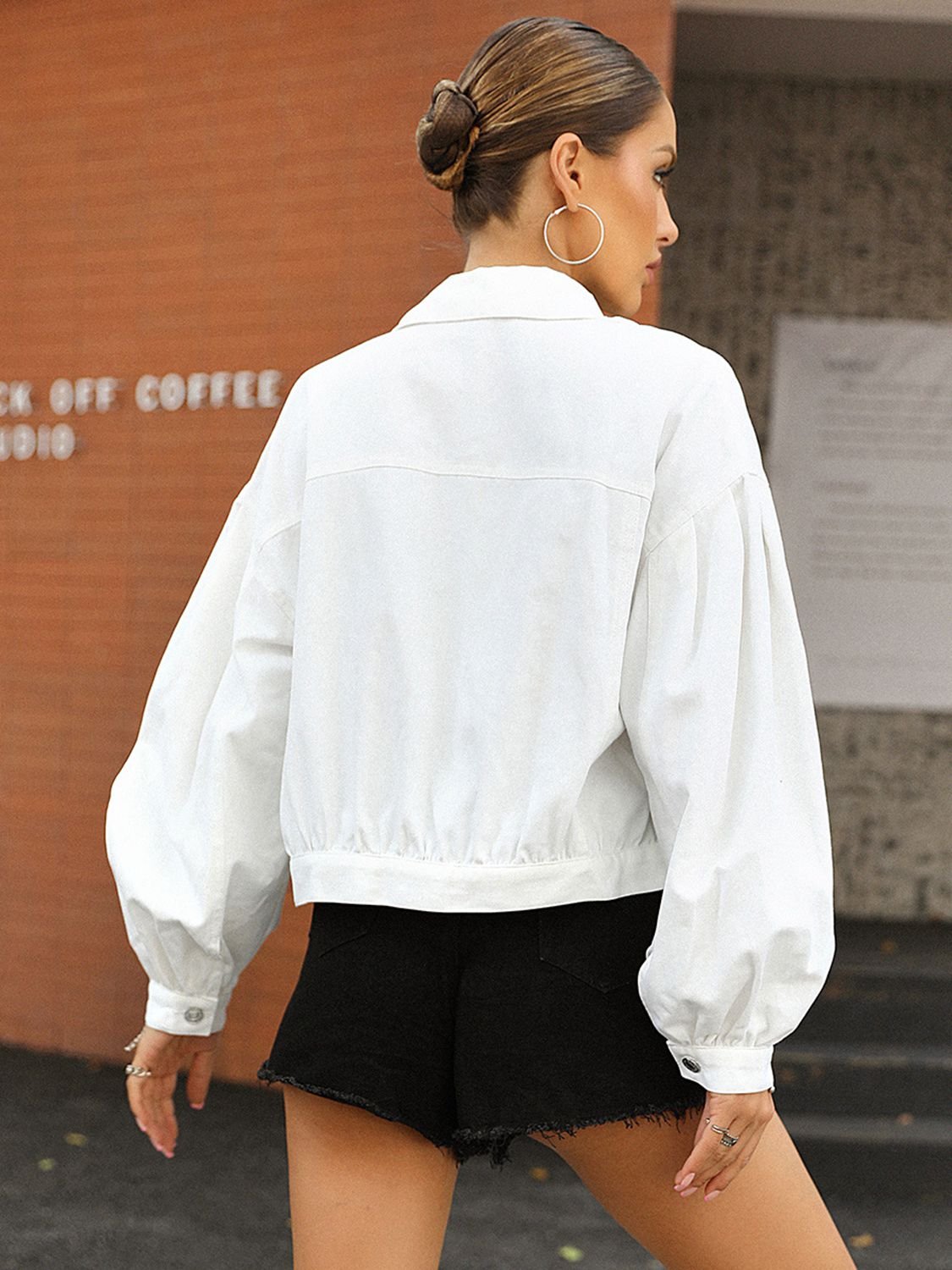 Lantern Sleeve Denim Jacket - Quelle's BoutiQue