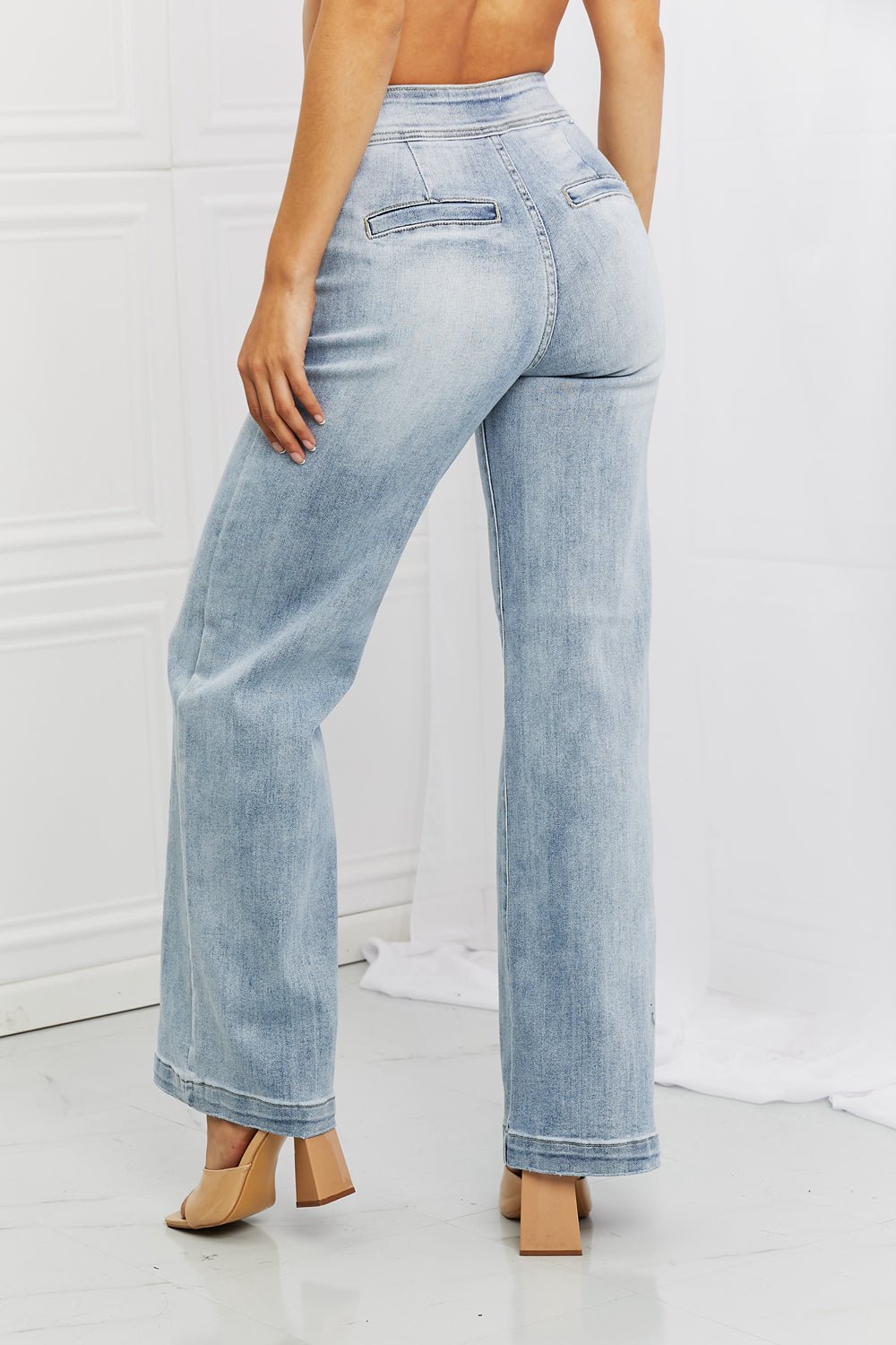 Light Washed Wide Flare Jeans - Quelle's BoutiQue