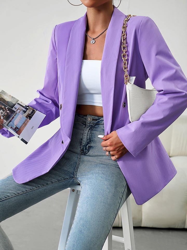 Long Sleeve Button Accent Blazer - Quelle's BoutiQue